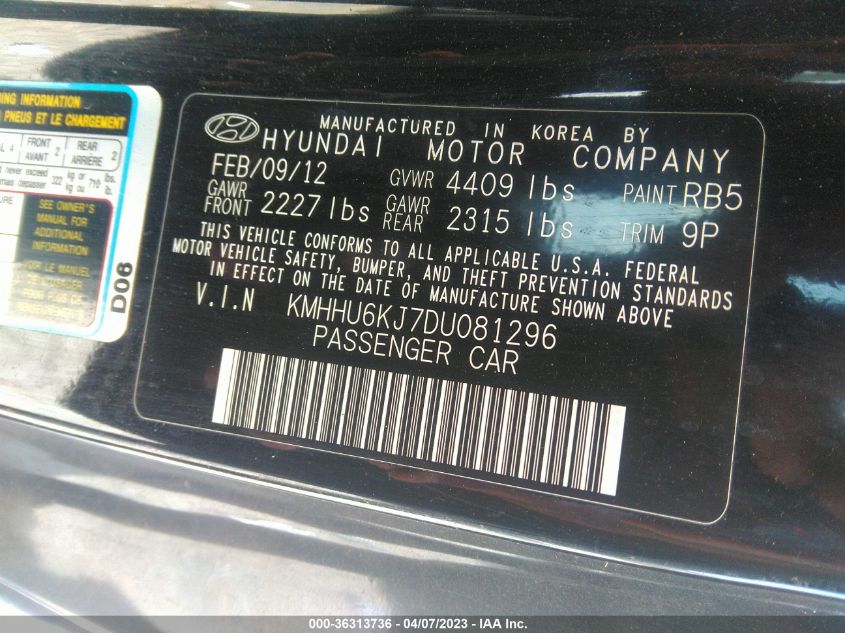 2013 HYUNDAI GENESIS COUPE 3.8 GRAND TOURING KMHHU6KJ7DU081296