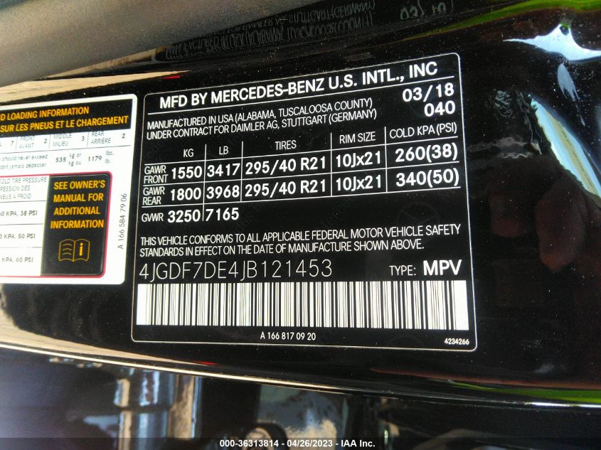 2018 MERCEDES-BENZ GLS GLS 550 - 4JGDF7DE4JB121453