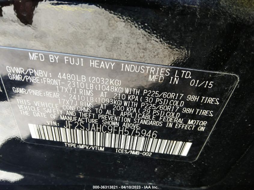 2015 SUBARU FORESTER 2.5I LIMITED - JF2SJAHC9FH575946