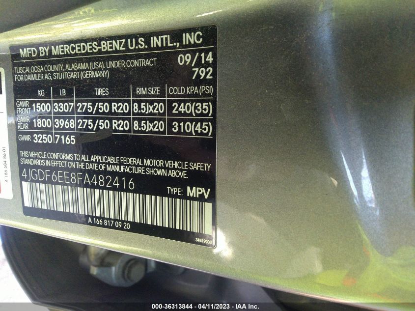 2015 MERCEDES-BENZ GL-CLASS GL 450 4JGDF6EE8FA482416
