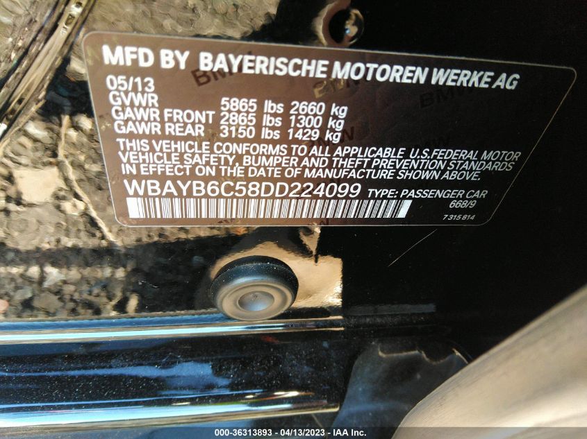 2013 BMW 7 SERIES 750I XDRIVE - WBAYB6C58DD224099