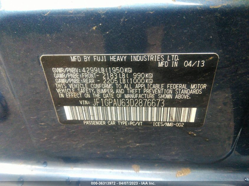 2013 SUBARU IMPREZA WAGON 2.0I SPORT LIMITED - JF1GPAU63D2876673