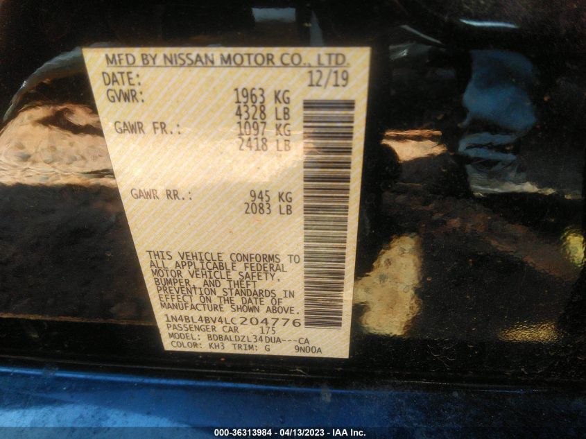 2020 NISSAN ALTIMA 2.5 S - 1N4BL4BV4LC204776