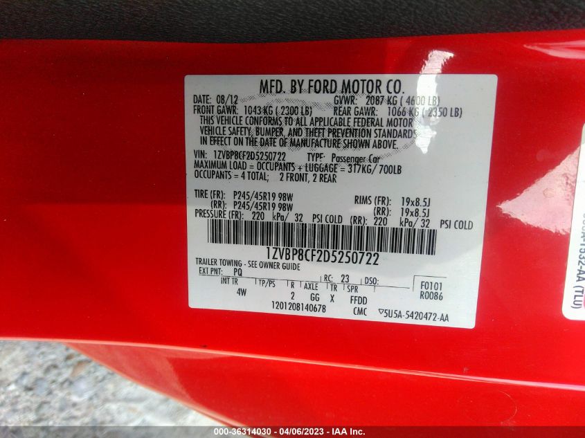 2013 FORD MUSTANG GT - 1ZVBP8CF2D5250722