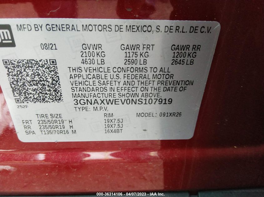 2022 CHEVROLET EQUINOX RS - 3GNAXWEV0NS107919