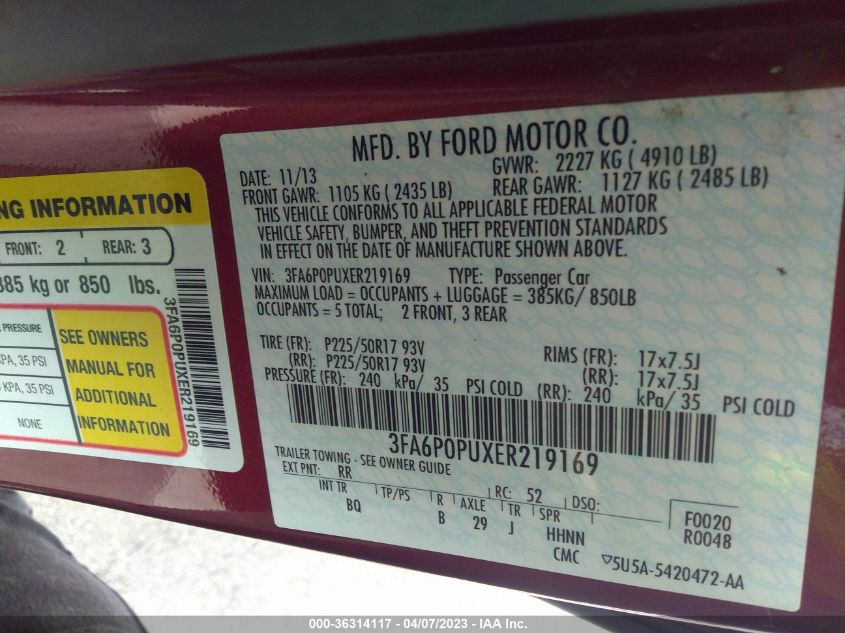 2014 FORD FUSION ENERGI SE LUXURY 3FA6P0PUXER219169