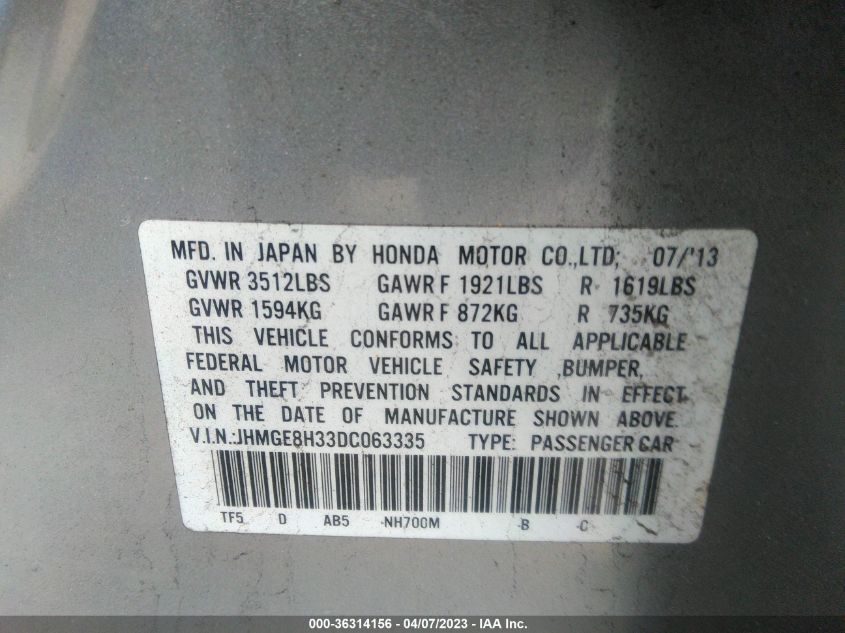 2013 HONDA FIT - JHMGE8H33DC063335