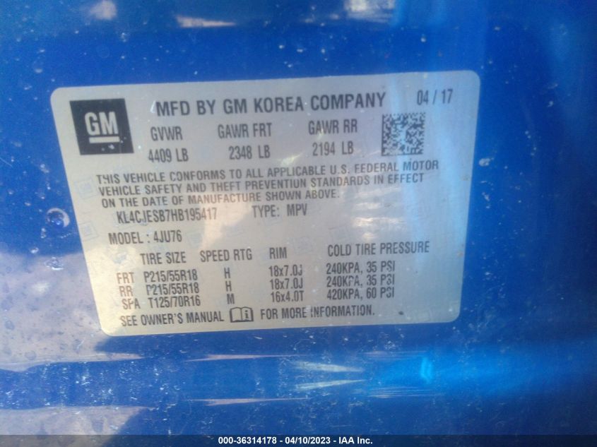 2017 BUICK ENCORE PREFERRED - KL4CJESB7HB195417