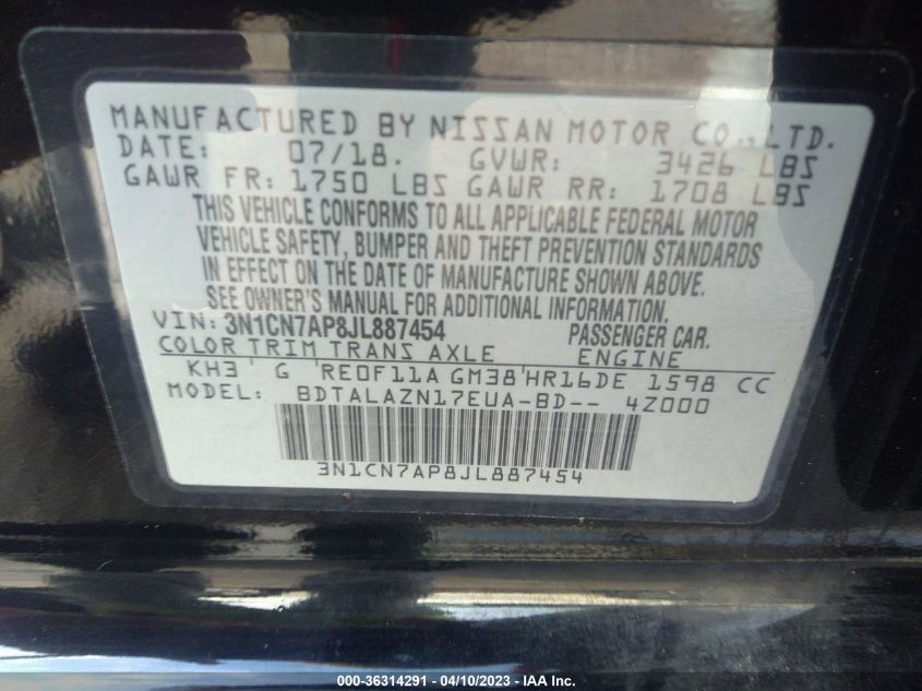 2018 NISSAN VERSA SEDAN S PLUS - 3N1CN7AP8JL887454
