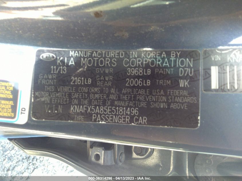2014 KIA FORTE 5-DOOR EX - KNAFX5A85E5181496