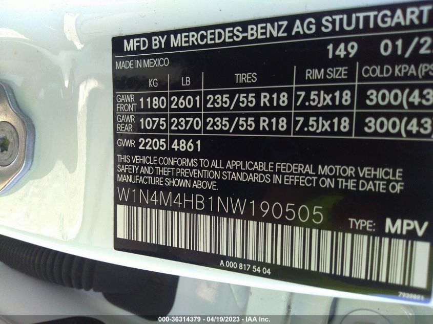 2022 MERCEDES-BENZ GLB GLB 250 W1N4M4HB1NW190505