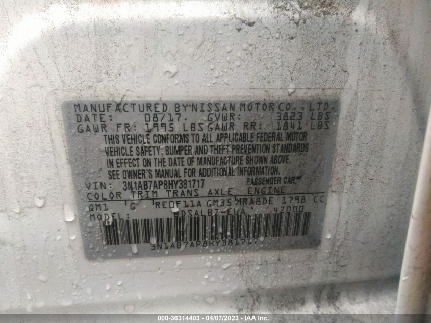 2017 NISSAN SENTRA S - 3N1AB7AP8HY381717