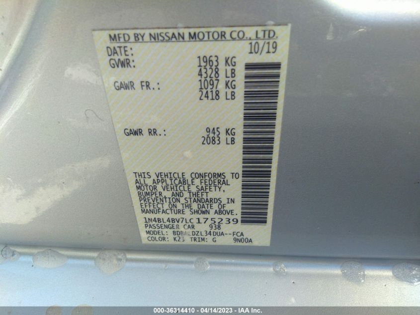 2020 NISSAN ALTIMA 2.5 S - 1N4BL4BV7LC175239
