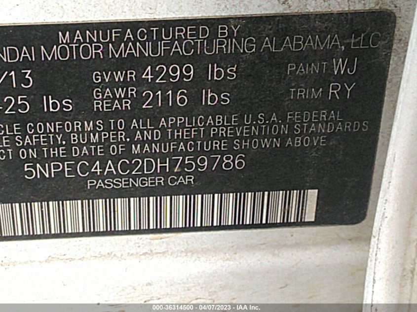 2013 HYUNDAI SONATA SE - 5NPEC4AC2DH759786