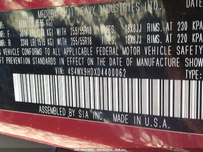 2013 SUBARU TRIBECA LIMITED - 4S4WX9HDXD4400062