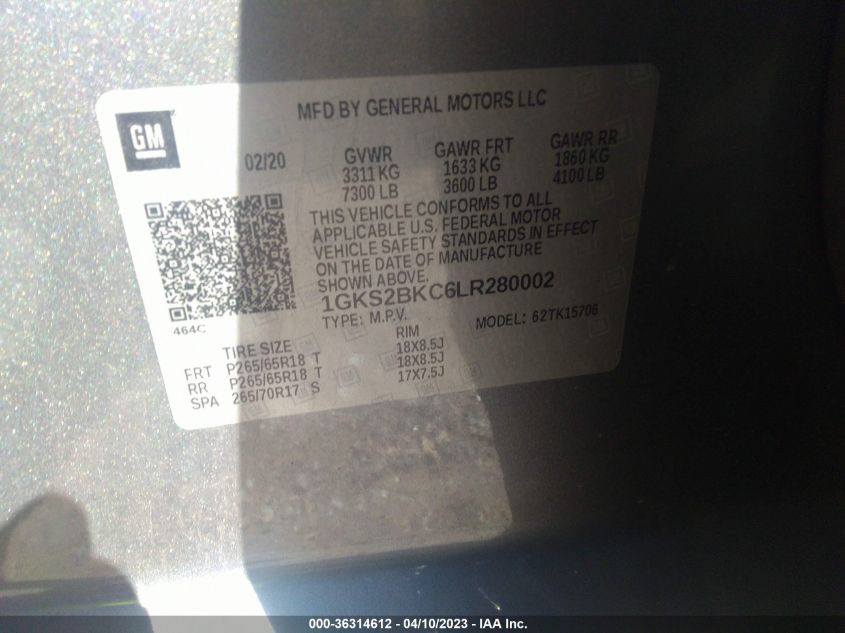 2020 GMC YUKON SLT - 1GKS2BKC6LR280002