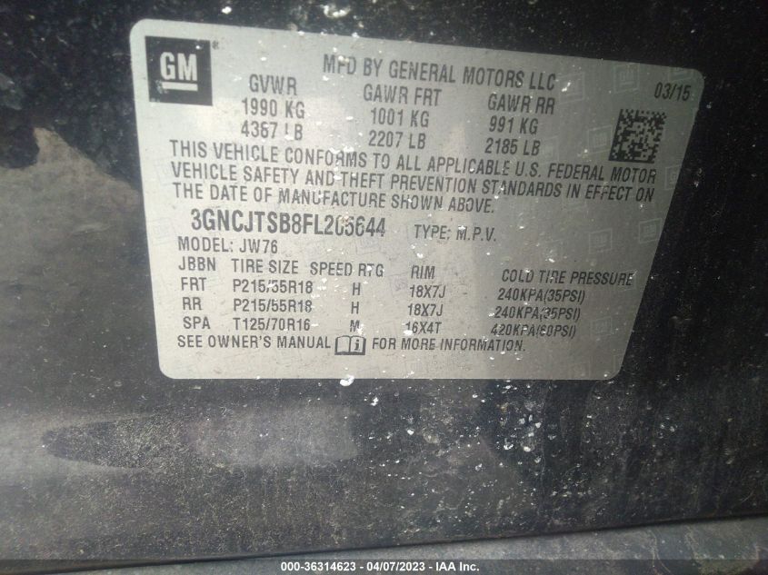 2015 CHEVROLET TRAX LTZ - 3GNCJTSB8FL205644