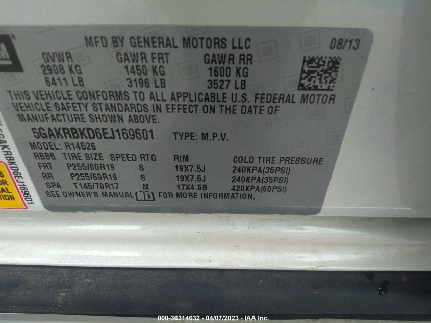 2014 BUICK ENCLAVE LEATHER - 5GAKRBKD6EJ169601