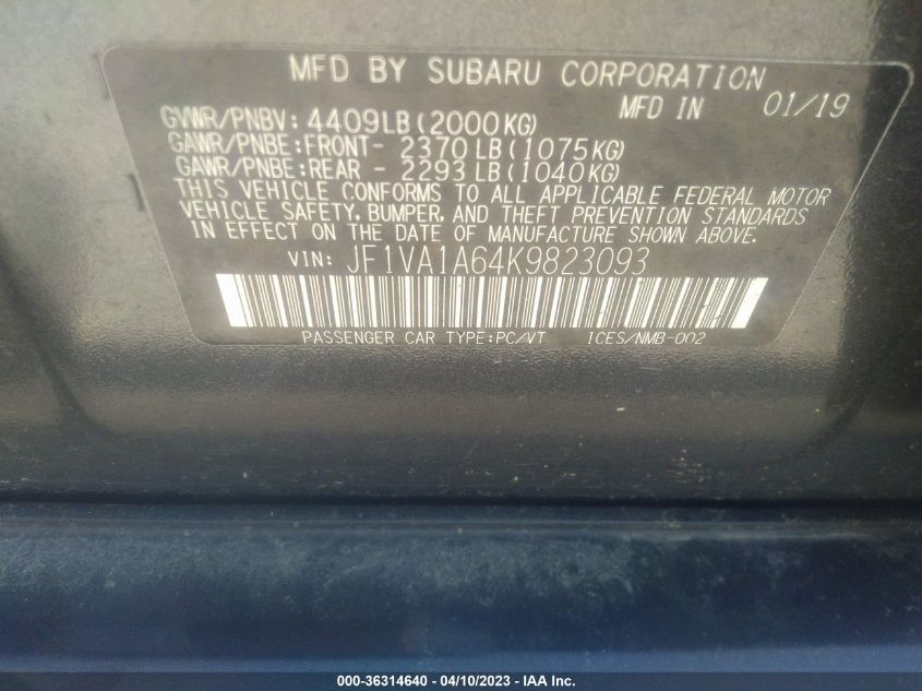 2019 SUBARU WRX - JF1VA1A64K9823093