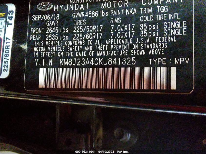 2019 HYUNDAI TUCSON SE - KM8J23A40KU841325