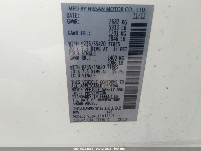 2013 NISSAN PATHFINDER PLATINUM - 5N1AR2MM8DC616192