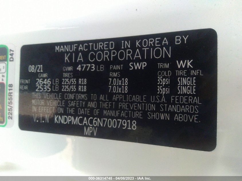 2022 KIA SPORTAGE LX - KNDPMCAC6N7007918
