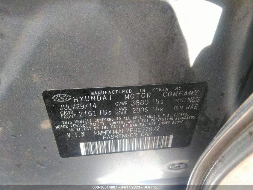 2015 HYUNDAI ELANTRA SE - KMHDH4AE7FU297972