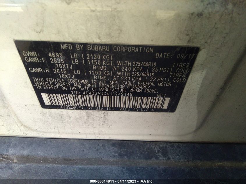 2018 SUBARU OUTBACK LIMITED - 4S4BSANC4J3242149