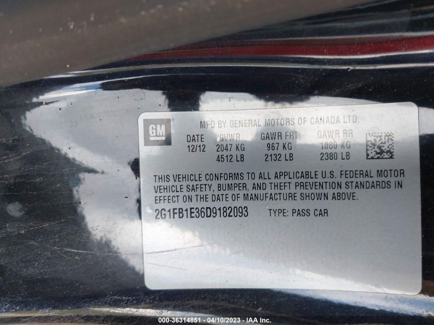 2013 CHEVROLET CAMARO LT - 2G1FB1E36D9182093