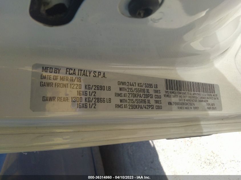 2019 RAM PROMASTER CITY TRADESMAN ZFBHRFAB1K6M28674