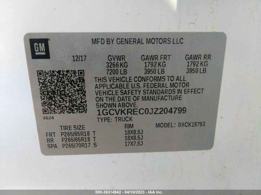 2018 CHEVROLET SILVERADO 1500 LT - 1GCVKREC0JZ204799