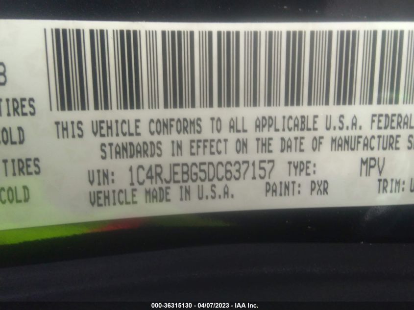 2013 JEEP GRAND CHEROKEE LIMITED - 1C4RJEBG5DC637157