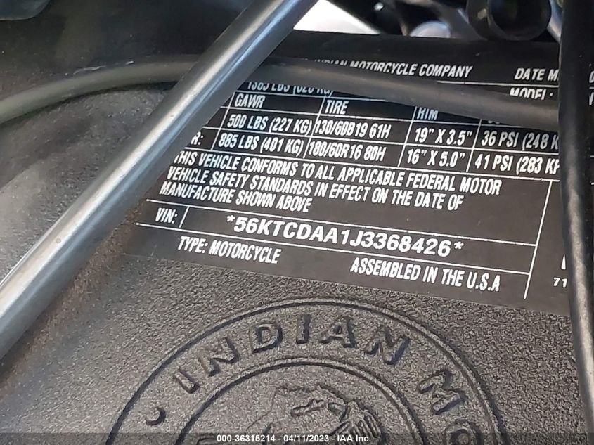 2018 INDIAN MOTORCYCLE CO. CHIEFTAIN DARK HORSE 56KTCDAA1J3368426