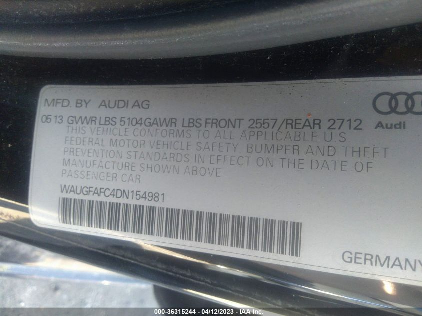 2013 AUDI A6 2.0T PREMIUM PLUS - WAUGFAFC4DN154981