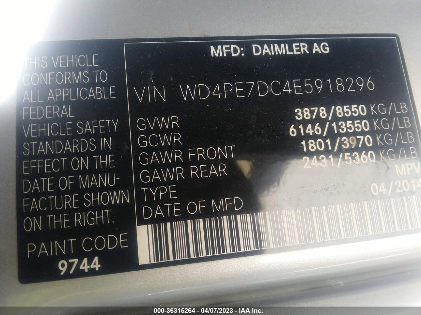 2014 MERCEDES-BENZ SPRINTER CREW VANS WD4PE7DC4E5918296