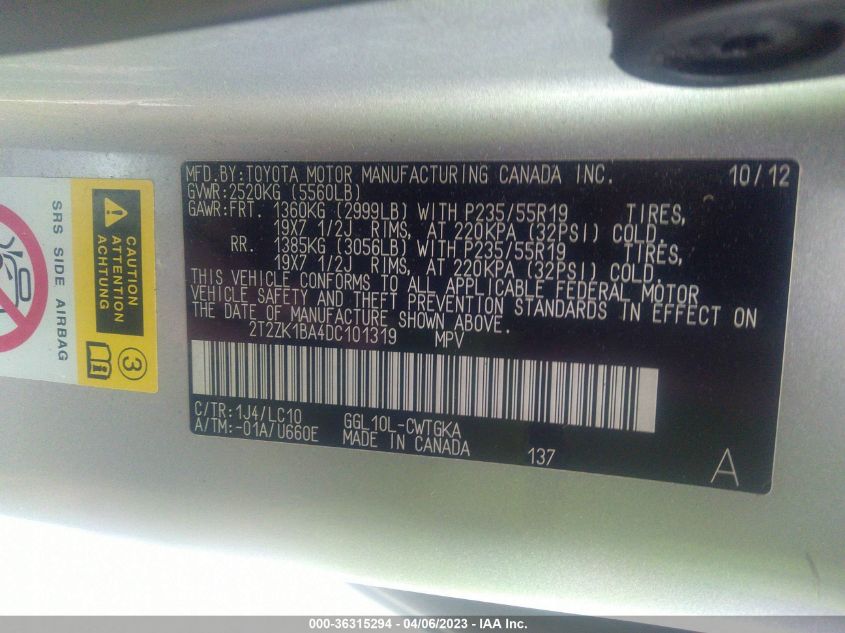 2013 LEXUS RX 350 - 2T2ZK1BA4DC101319