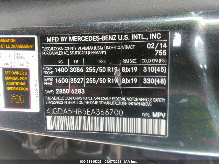 2014 MERCEDES-BENZ M-CLASS ML 350 - 4JGDA5HB5EA366700
