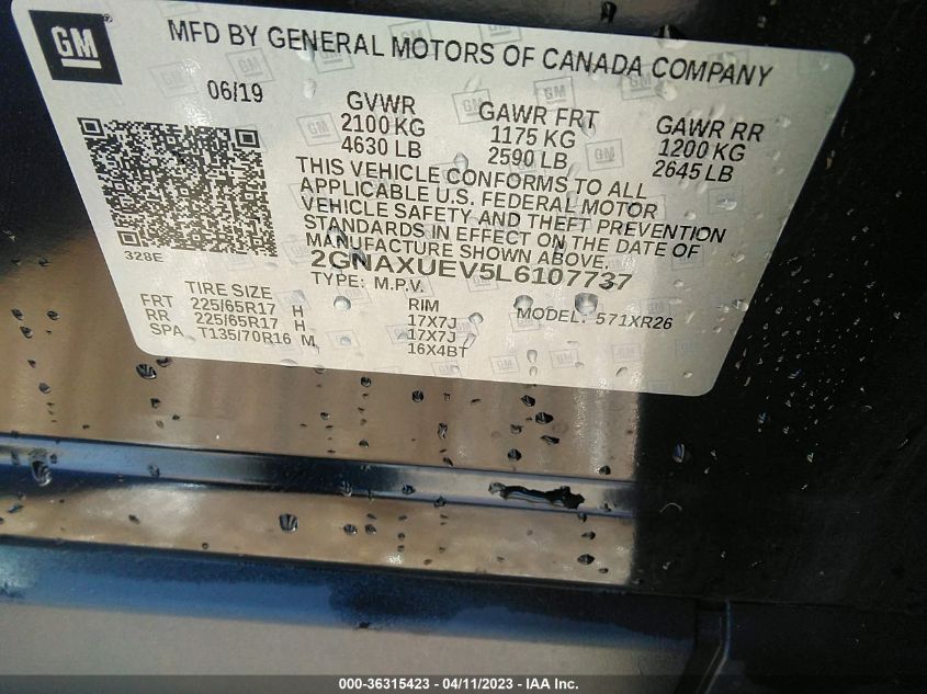 2020 CHEVROLET EQUINOX LT - 2GNAXUEV5L6107737