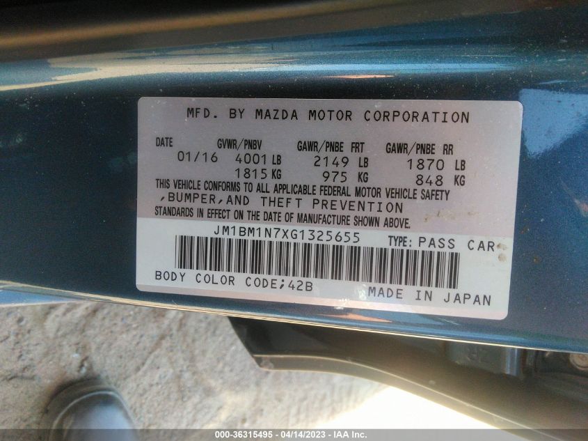 2016 MAZDA MAZDA3 I GRAND TOURING - JM1BM1N7XG1325655