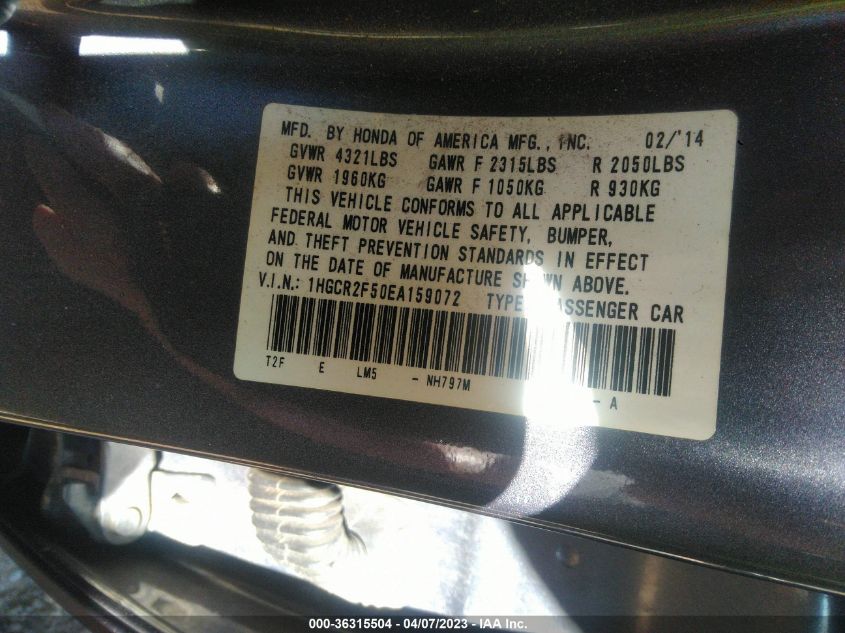 2014 HONDA ACCORD SEDAN SPORT - 1HGCR2F50EA159072