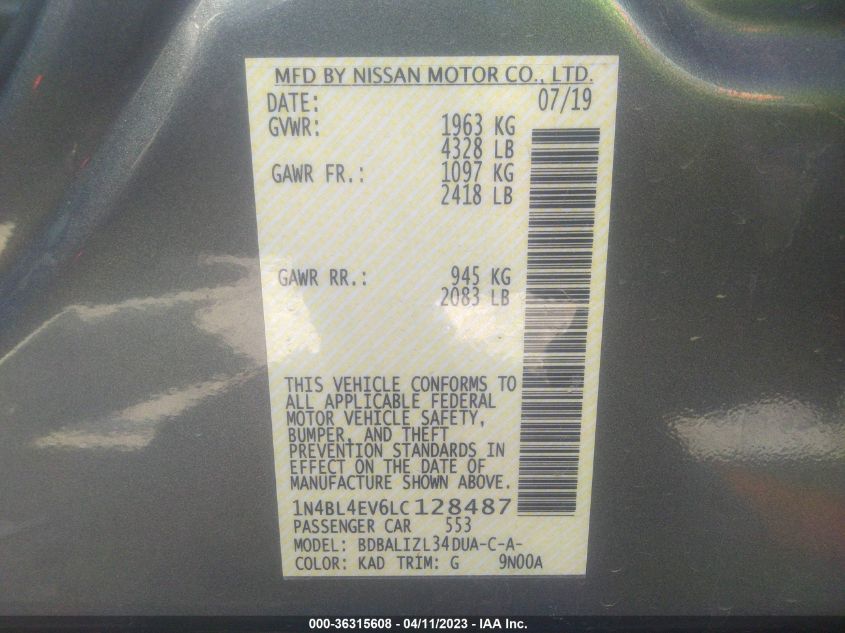 2020 NISSAN ALTIMA 2.5 SL - 1N4BL4EV6LC128487