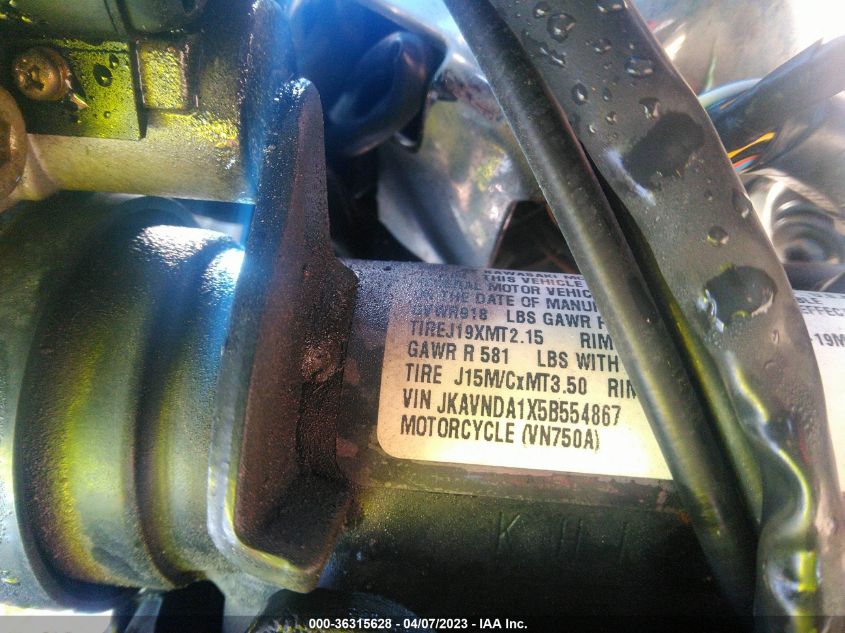 2005 KAWASAKI VN750 JKAVNDA1X5B554867