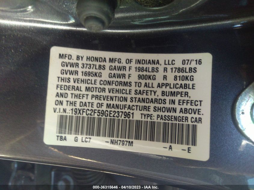 2016 HONDA CIVIC SEDAN LX - 19XFC2F59GE237961