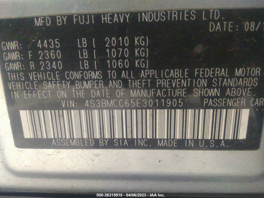 2014 SUBARU LEGACY 2.5I PREMIUM - 4S3BMCC65E3011905
