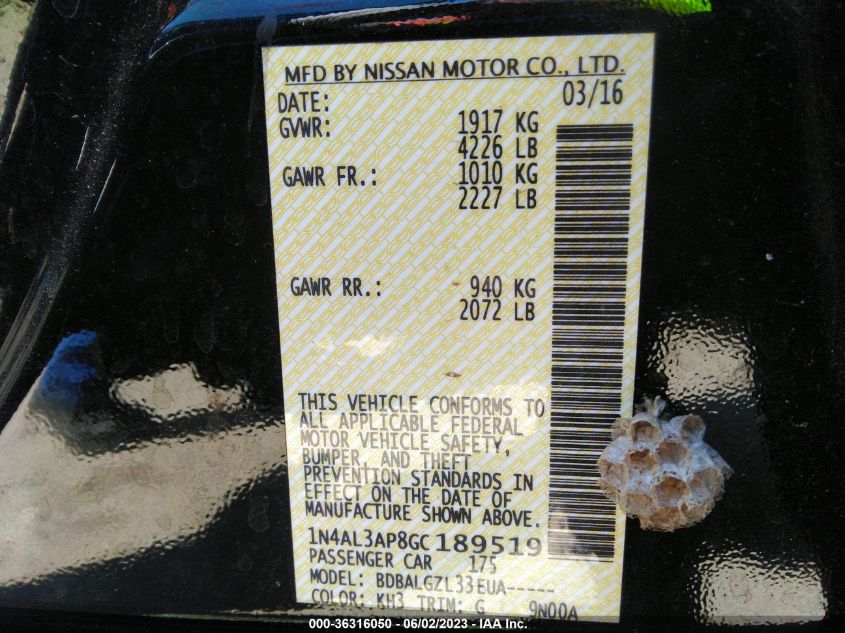 2016 NISSAN ALTIMA 2.5 - 1N4AL3AP8GC189519