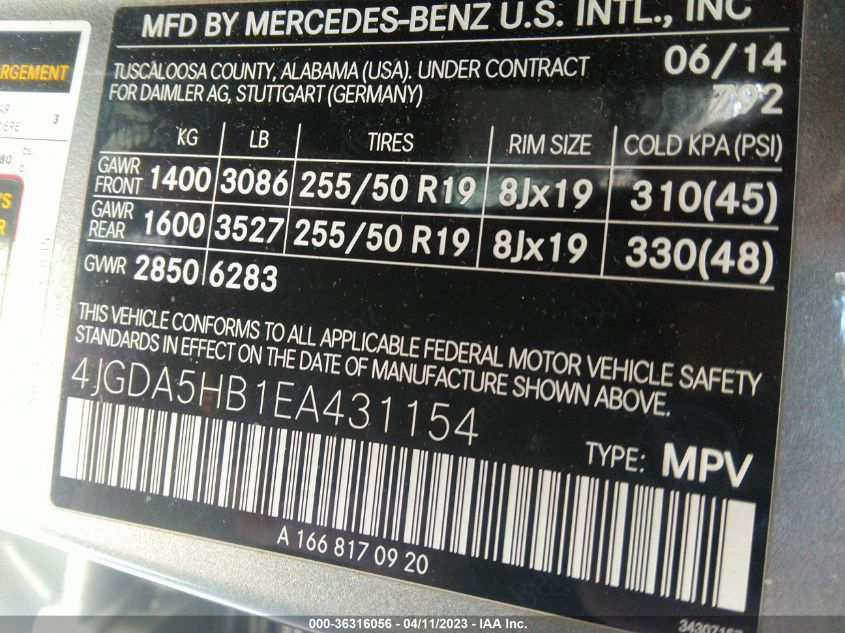 2014 MERCEDES-BENZ M-CLASS ML 350 - 4JGDA5HB1EA431154