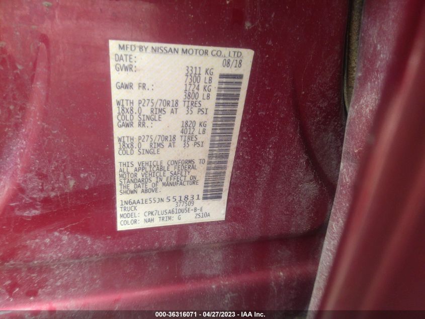 2018 NISSAN TITAN PRO-4X - 1N6AA1E55JN551831