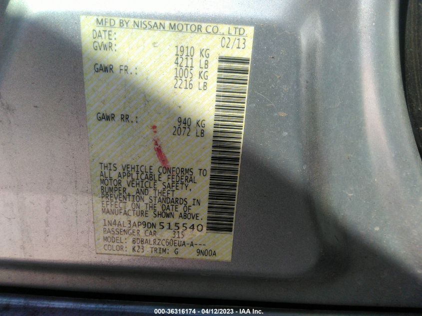 2013 NISSAN ALTIMA 2.5 S - 1N4AL3AP9DN515540