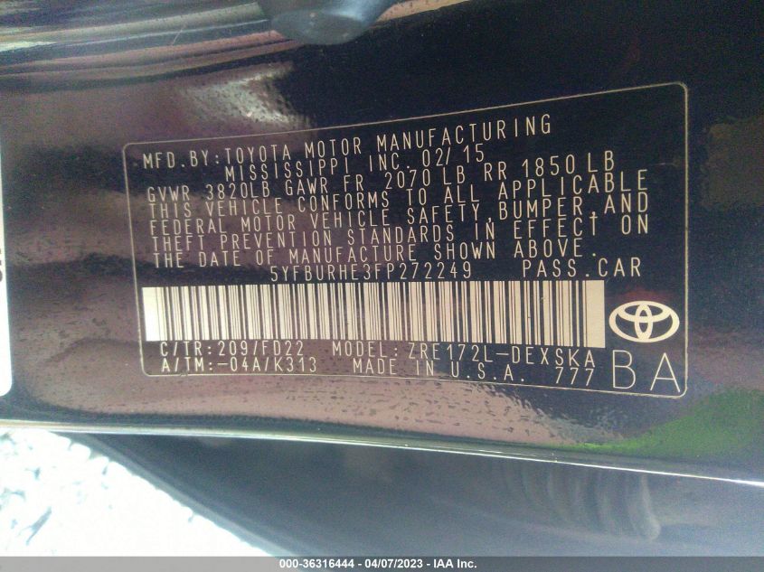 2015 TOYOTA COROLLA S - 5YFBURHE3FP272249