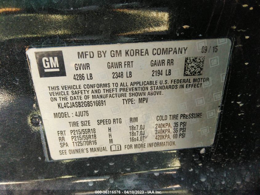 2016 BUICK ENCORE - KL4CJASB2GB516691